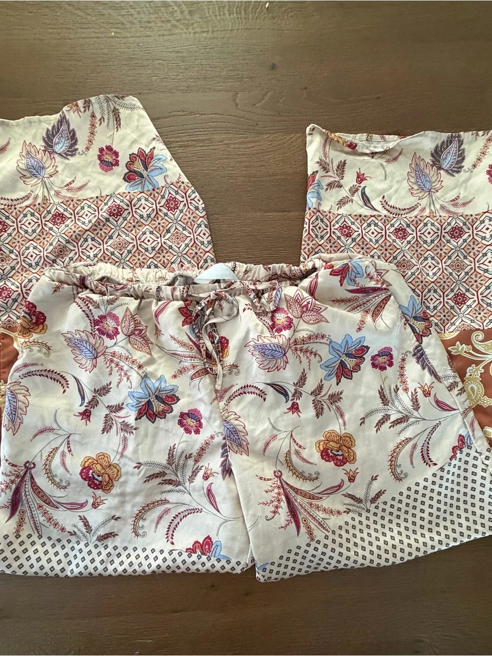 Primark Satin Pajama Set Women's Large Floral Paisley Button Tank & Pants 2 Pc